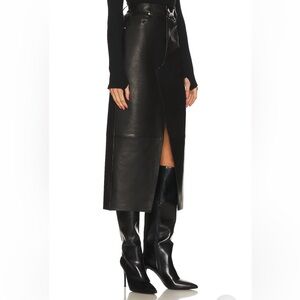 FRAME Women's Black Lamb Leather Midi Skirt. New without tags.